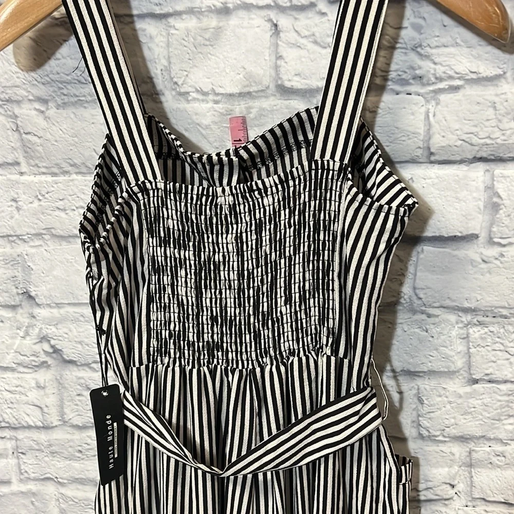 HAUTE MONDE striped belted jumpsuit | size large | color black/white - Picture 5 of 7